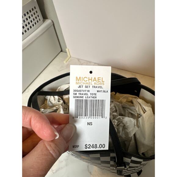 Michael Kors checkerboard small jet set travel tote handbag leather - Picture 6 of 11